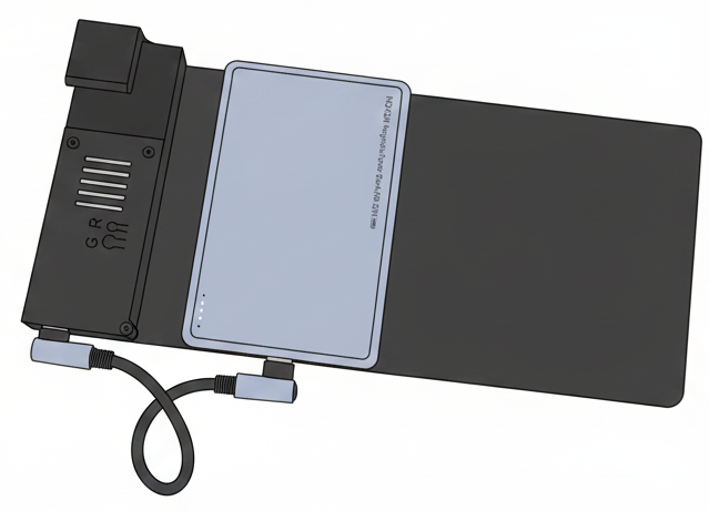 Full device assembly with battery, display, and USB-C cable
